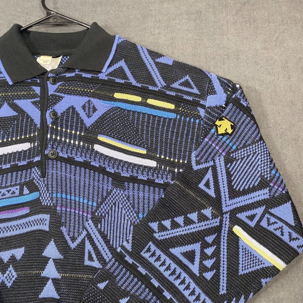 Vintage Descente Pullover Sweater Mens Medium Black & Blue Geometric Wool Blend - Picture 10 of 12